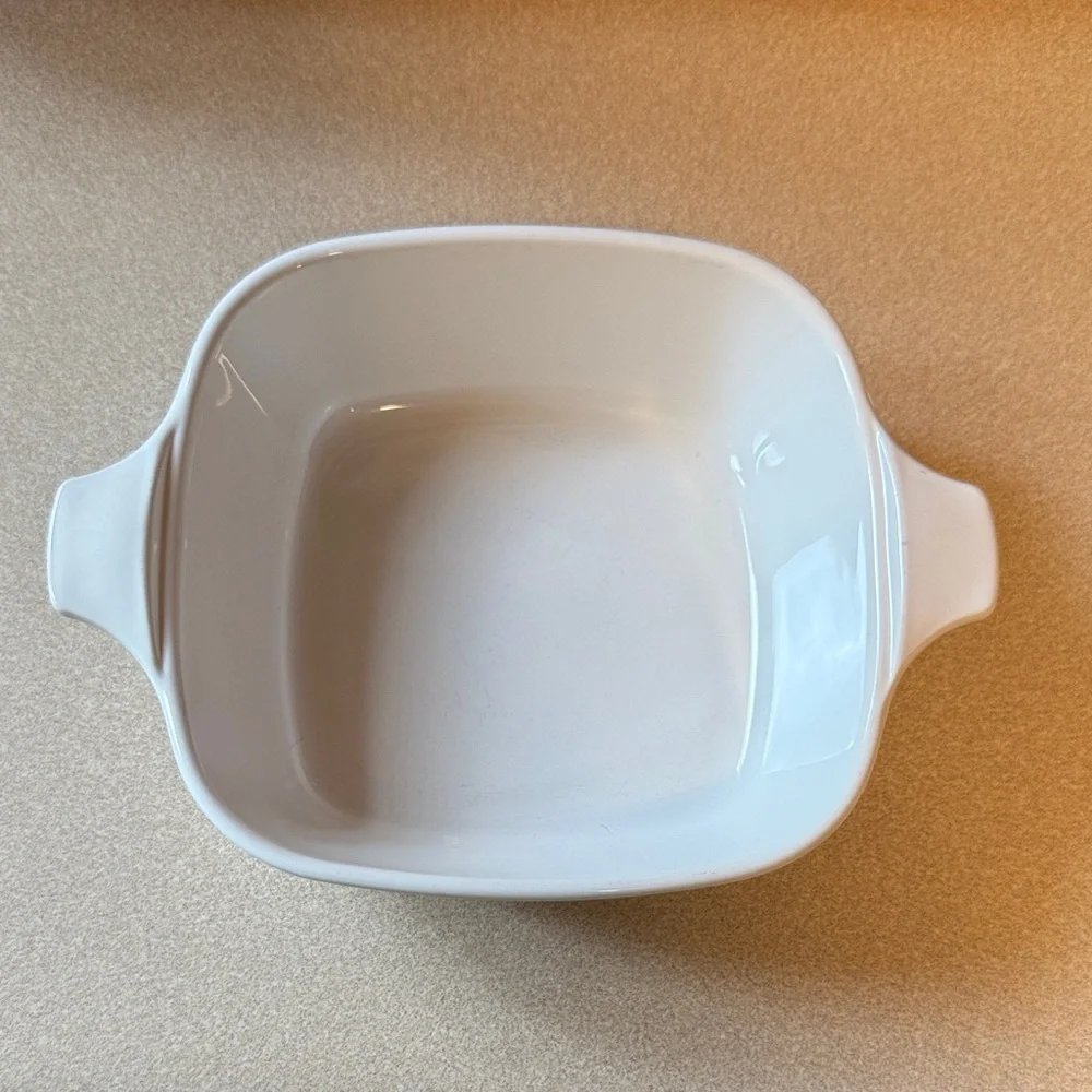 Vintage CorningWare White Baking Dishes with Blue Floral Design